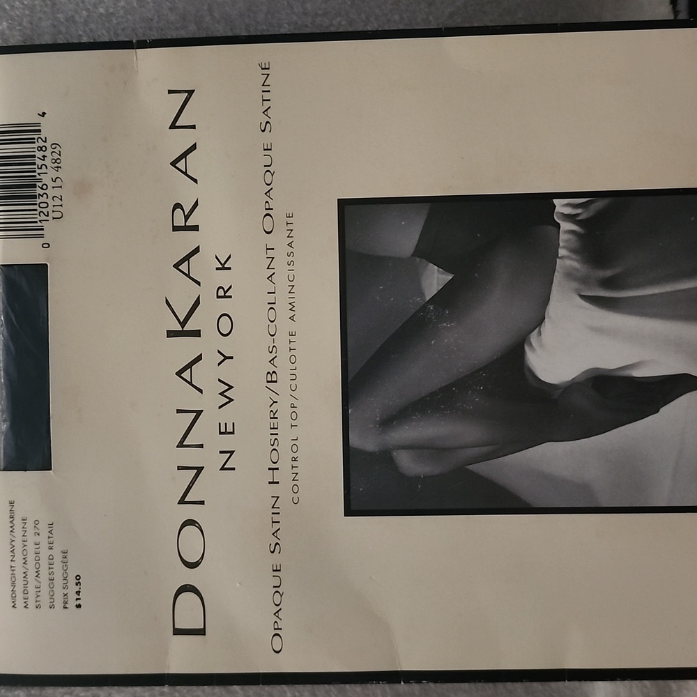 Donna Karan opaque satin hosiery, size MEDIUM, in midnight Navy, control top